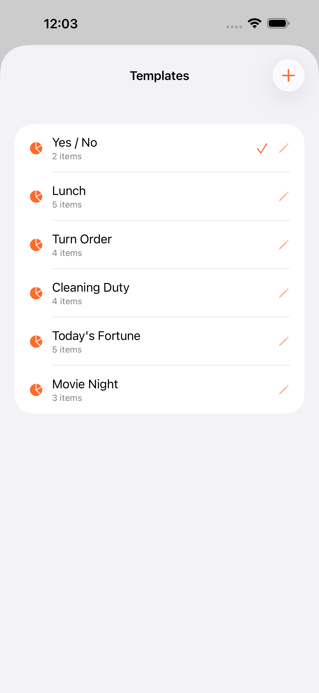 Templates list with five ready-made wheels